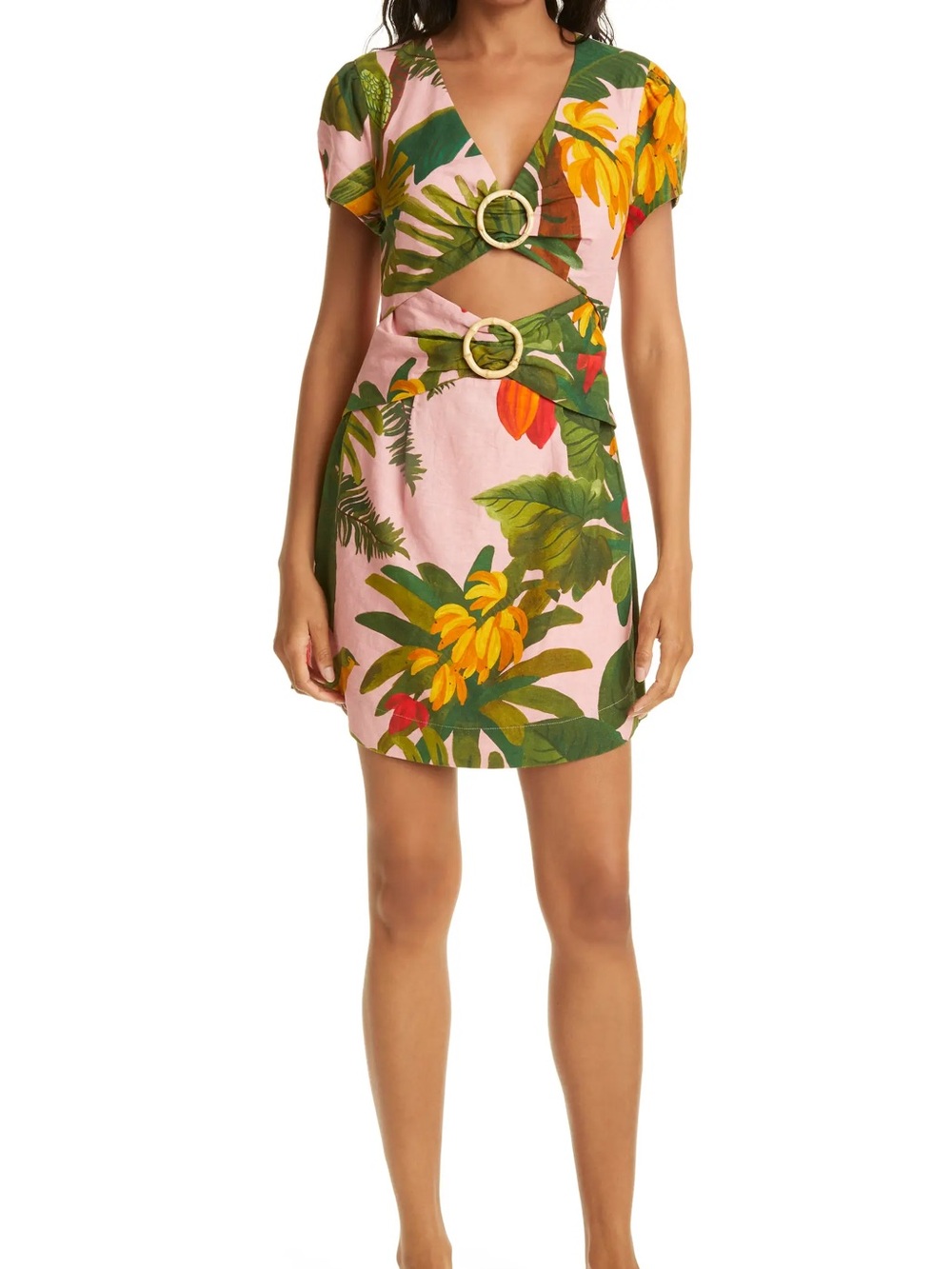 Farm Rio Pink Cocoa forest Cutout Mini Dress - Small